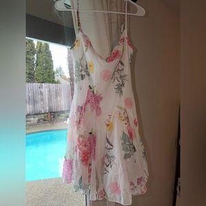 Fashion Nova Floral Midi Dress - White and Pink